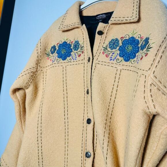 Icelandic Design Mustard Yellow Floral Wool Embroidered Shacket Jacket Size L - Picture 12 of 16